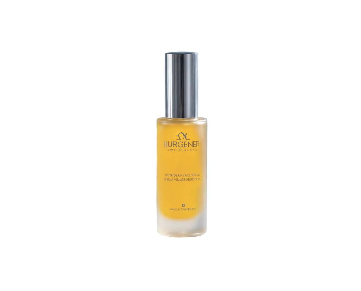 Nutriderm Face Serum Dr Burgener Switzerland glass jar with silver top