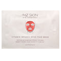 A single MZ SKIN Vitamin-Infused Meso Face Mask sachet on a plain white background. The white paper packet features a red illustrated face mask graphic in the center with black text detailing the product name and brand.